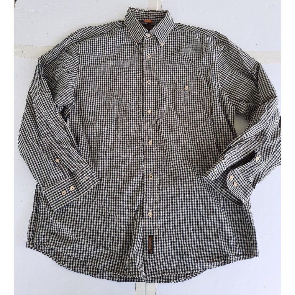 Timberland mens green check button front casual dress shirt with collar size M